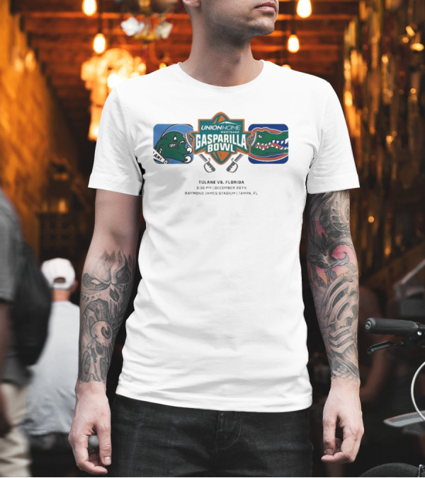 Union Home Mortgage Gasparilla Bowl Tulane Green Wave vs Florida Gators December 20th Raymond James Stadium Tampa FL T-Shirt Union Home Mortgage Gasparilla Bowl Tulane Green Wave vs Florida Gators December 20th Raymond James Stadium Tampa FL T-Shirt
