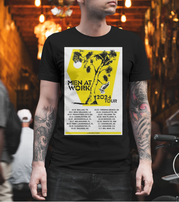 Men At Work 2024 U.S. Tour Dates and Locations Poster with Tree and Bird T-Shirt Men At Work 2024 U.S. Tour Dates and Locations Poster with Tree and Bird T-Shirt