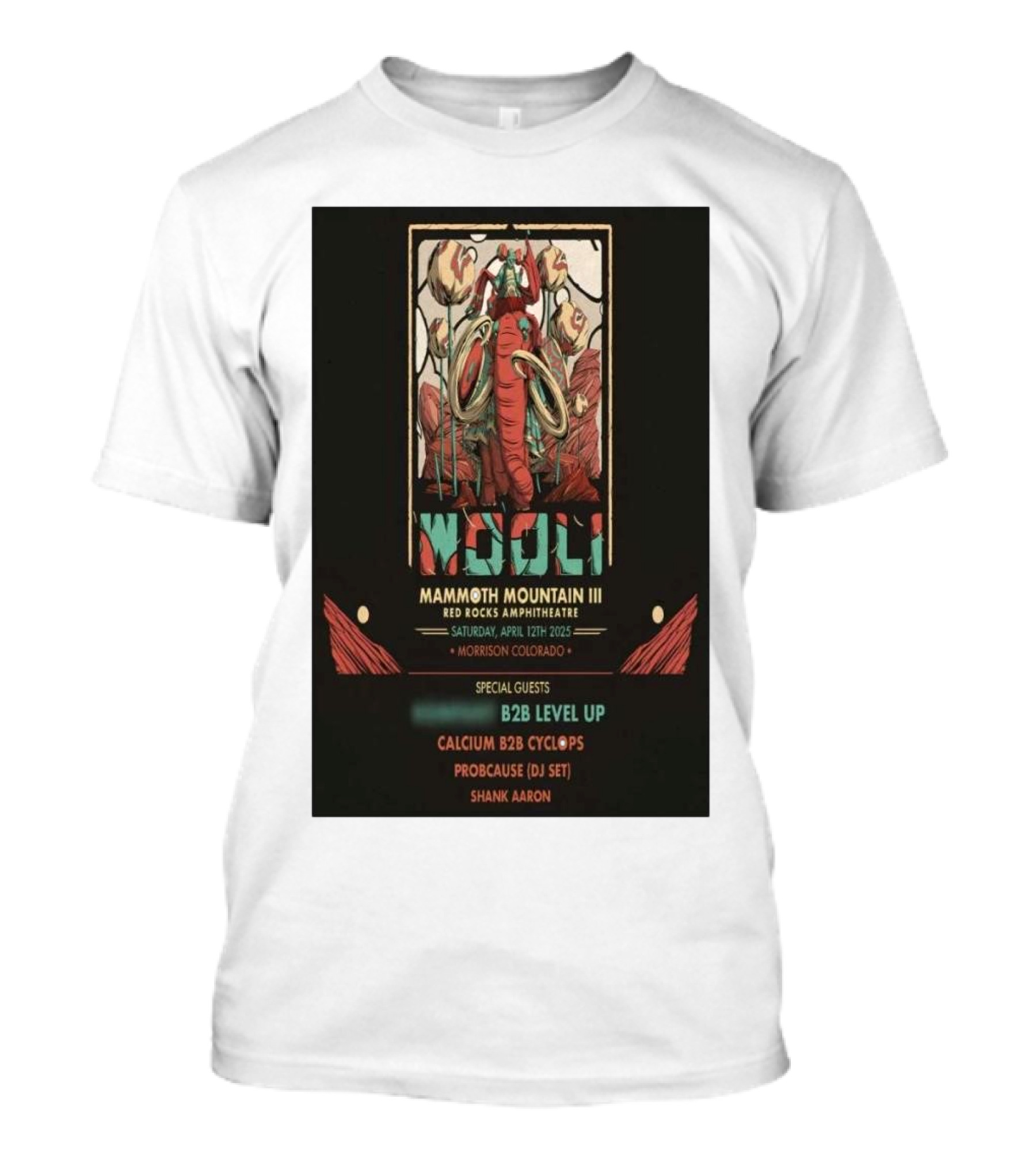 Wooli Mammoth Mountain III Red Rocks Amphitheatre Morrison Colorado April 12 2025 Special Guests B2B Level Up Calcium B2B Cyclops ProbCause DJ Set Shank Aaron T-Shirt