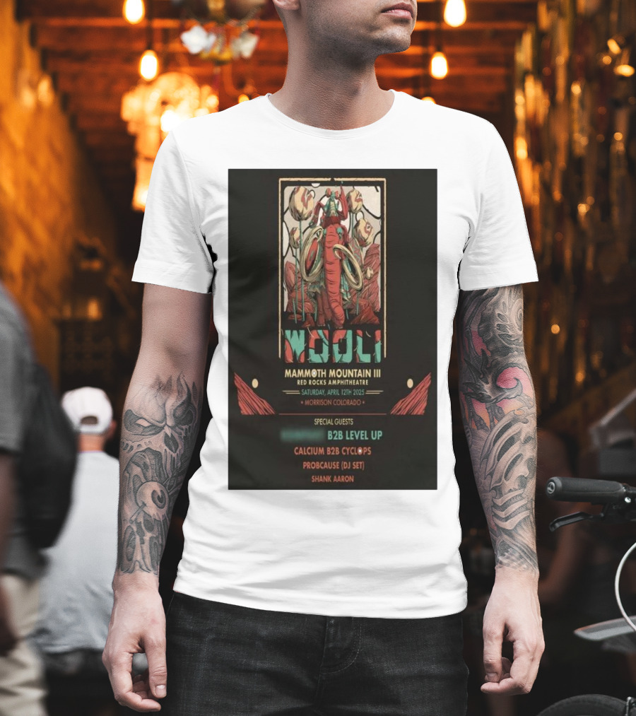 Wooli Mammoth Mountain III Red Rocks Amphitheatre Morrison Colorado April 12 2025 Special Guests B2B Level Up Calcium B2B Cyclops ProbCause DJ Set Shank Aaron T-Shirt