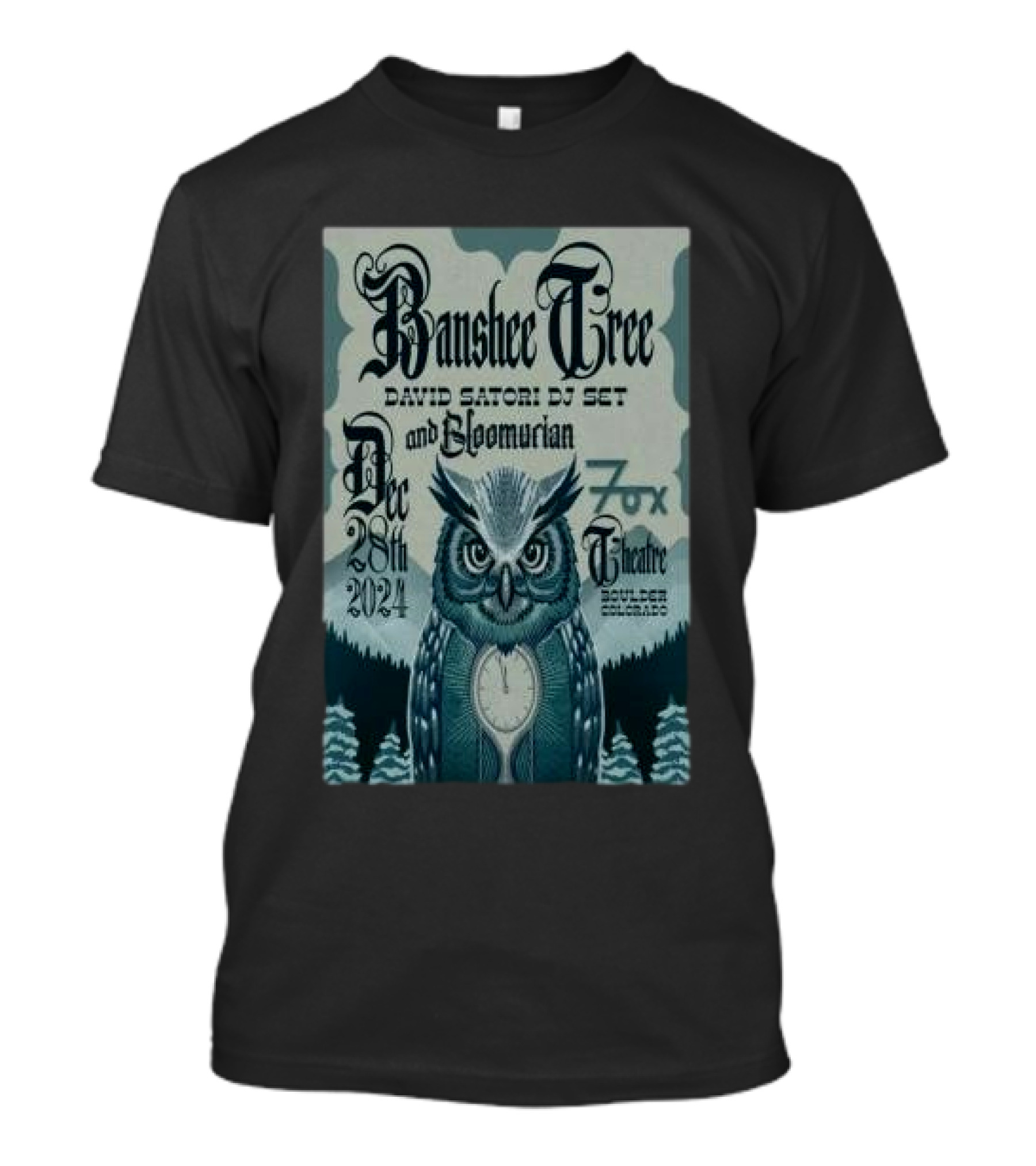 Banshee Tree David Satori DJ Set And Gloomurian December 28 2024 Fox Theatre Boulder CO Owl T-Shirt