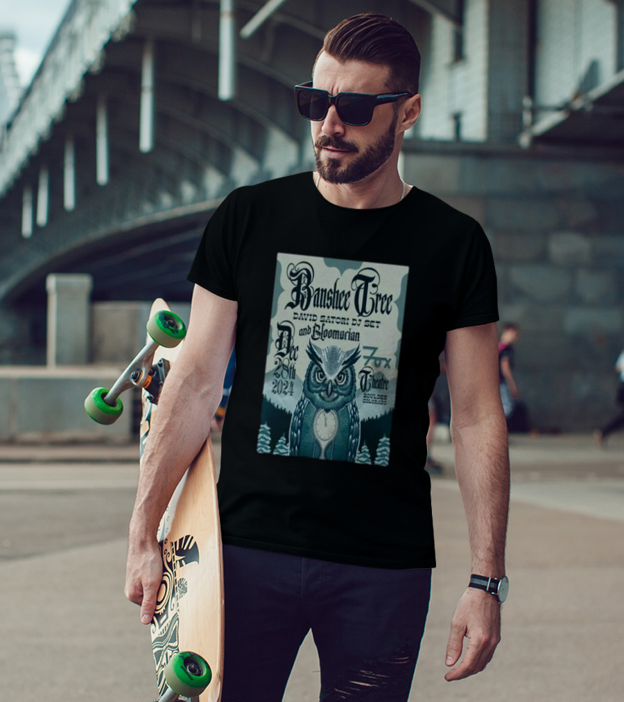 Banshee Tree David Satori DJ Set And Gloomurian December 28 2024 Fox Theatre Boulder CO Owl T-Shirt