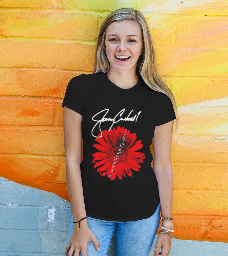 Jerry Cantrell Red Flower With Signature And Cross Stitch T-Shirt