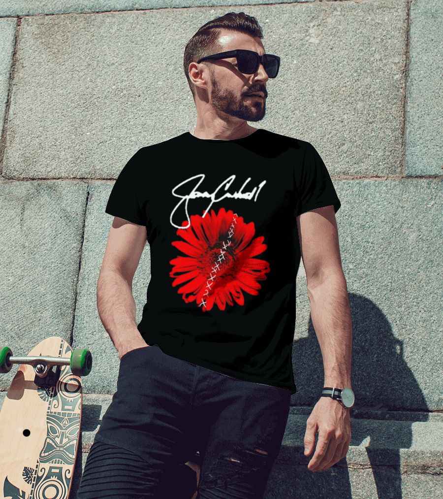 Jerry Cantrell Red Flower With Signature And Cross Stitch T-Shirt