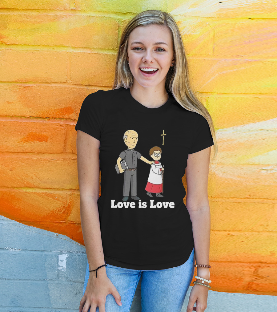 Love Is Love Priest Cartoon With Cross And Child T-Shirt