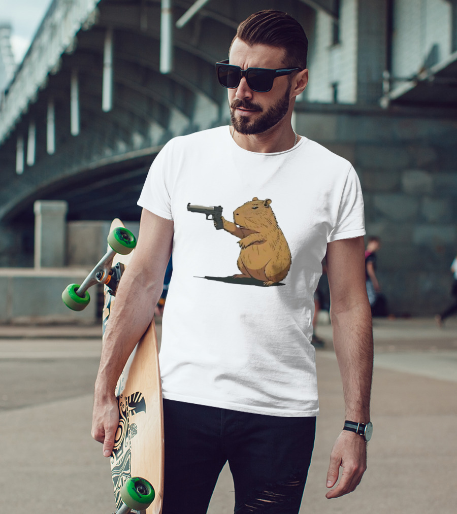 Capybara Holding A Gun In A Humorous Pose T-Shirt