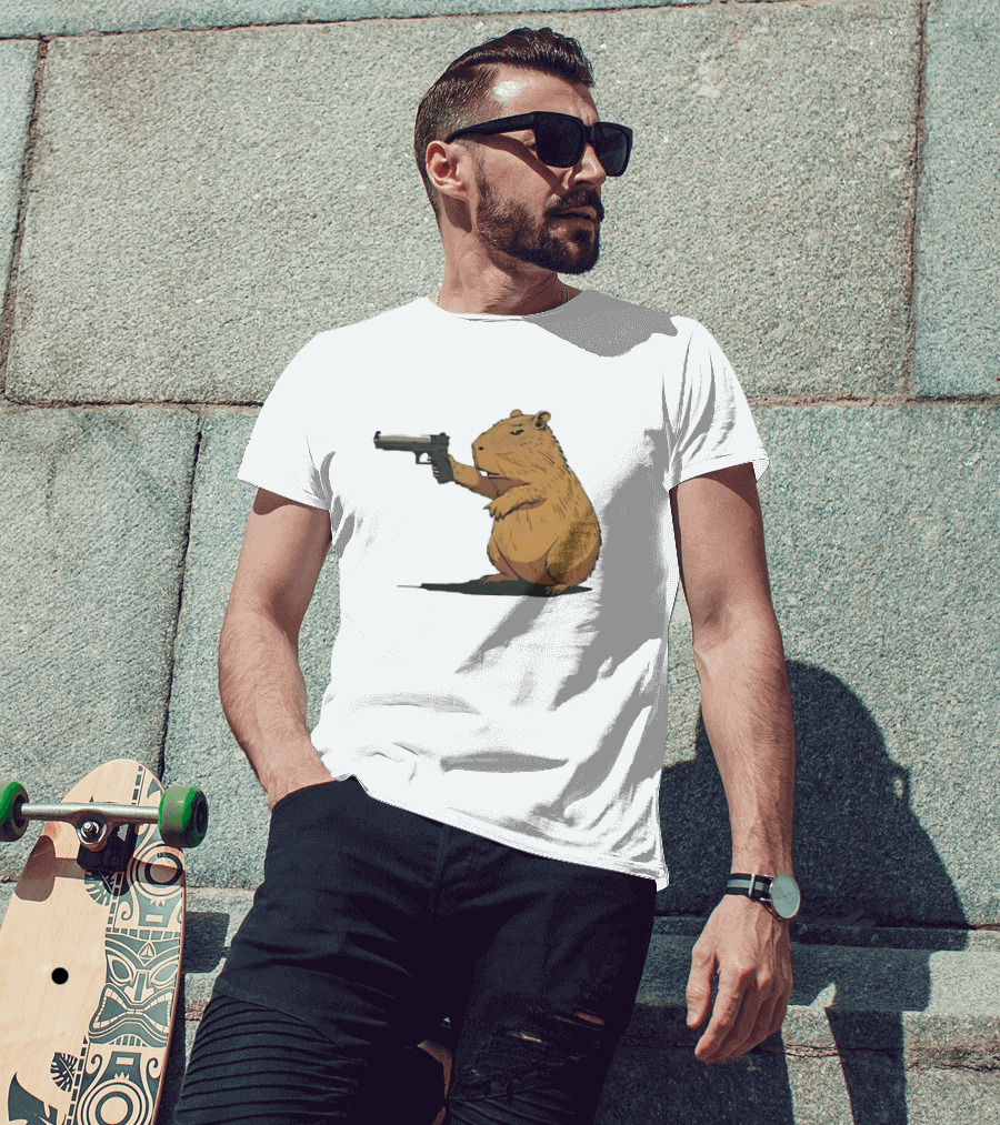 Capybara Holding A Gun In A Humorous Pose T-Shirt