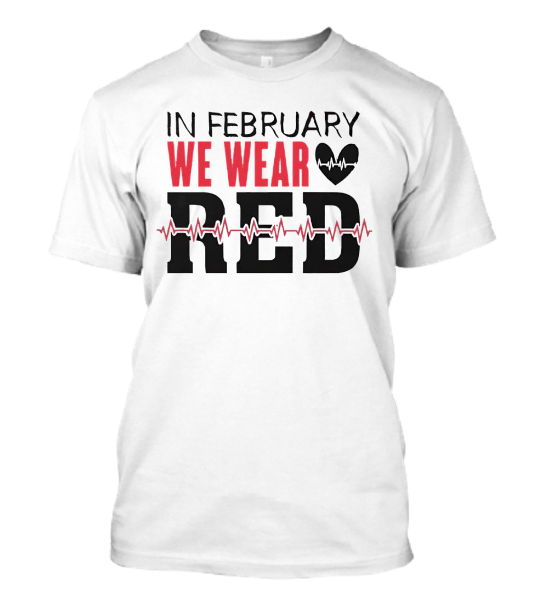 In February We Wear Red Heartbeat Motif T-Shirt 