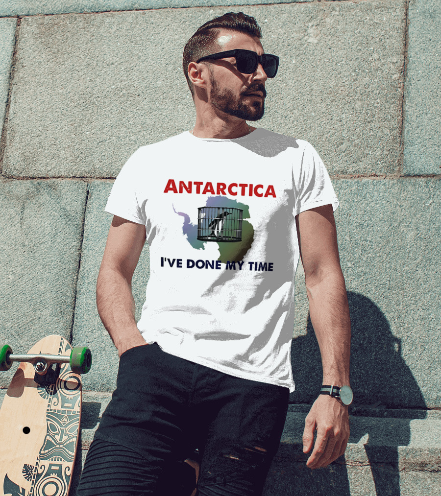 Antarctica I’ve Done My Time Penguin Jail Map T-Shirt