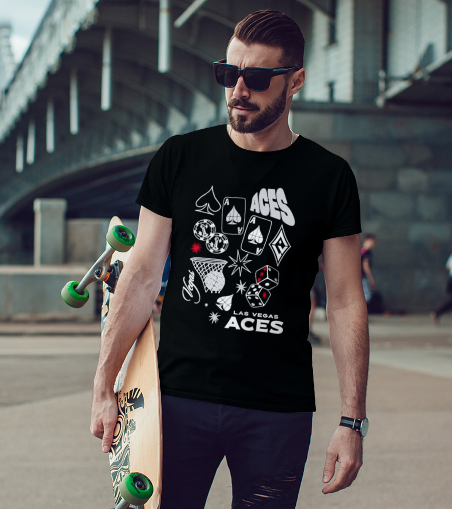 Las Vegas Aces Playing Cards Dice Basketball Hoop Casino Elements T-Shirt