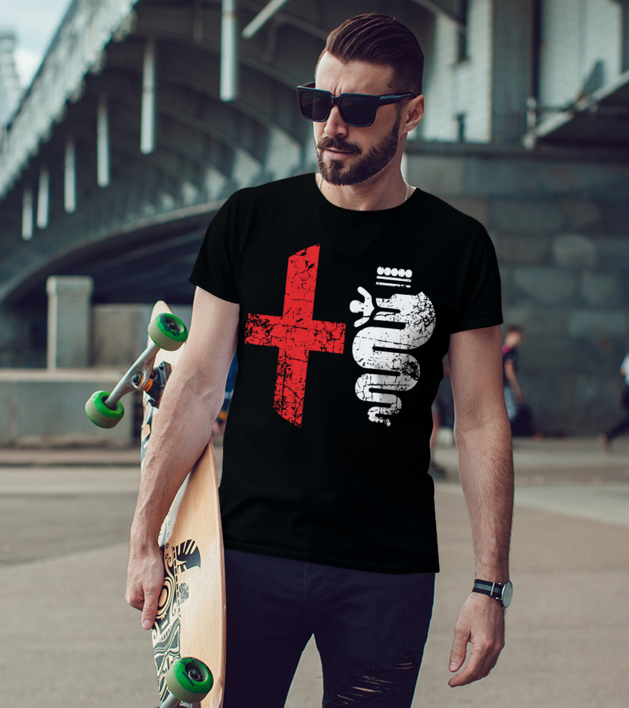 Alfa Car Drivers Stylish Grunge Red Cross Serpent T-Shirt
