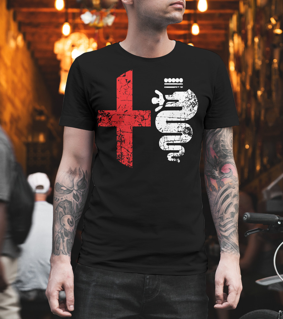 Alfa Car Drivers Stylish Grunge Red Cross Serpent T-Shirt