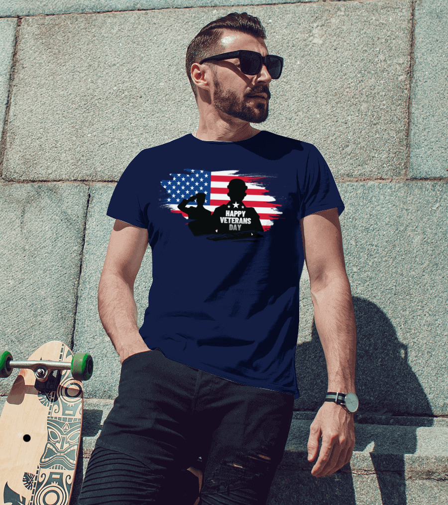 Happy Veterans Day Flag With Saluting T-Shirt