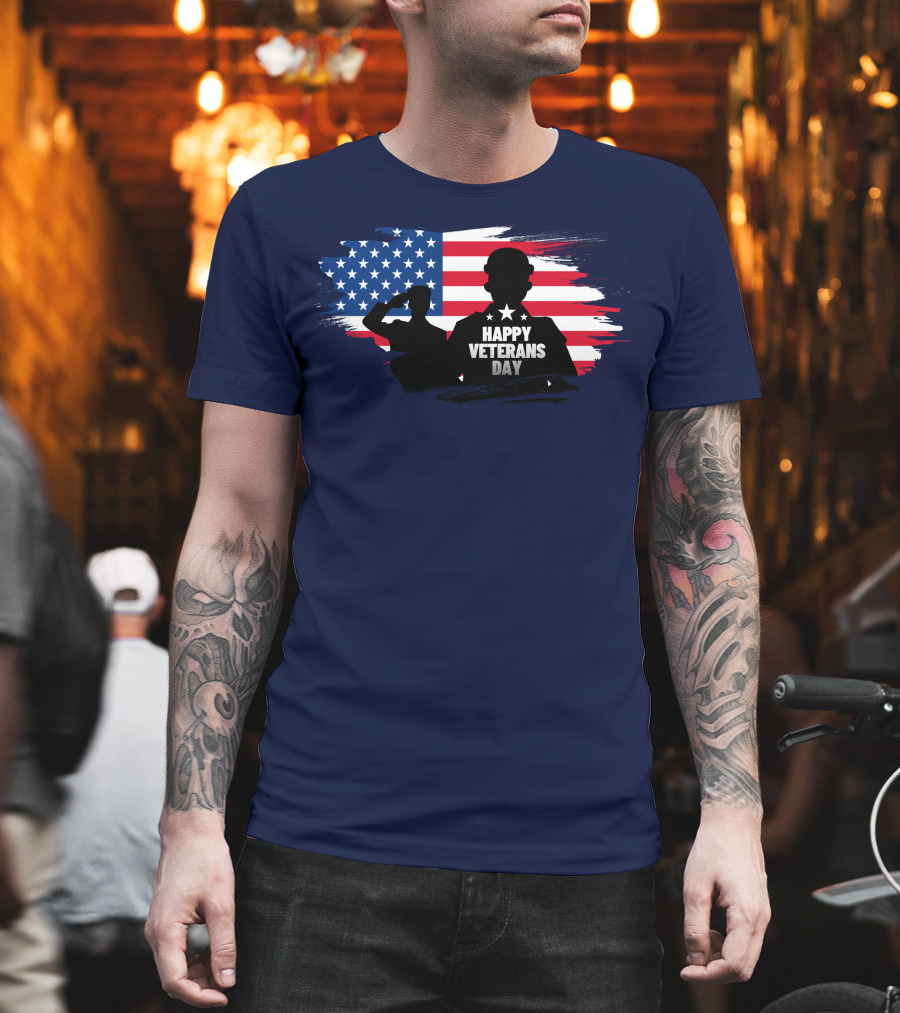 Happy Veterans Day Flag with Saluting T-Shirt