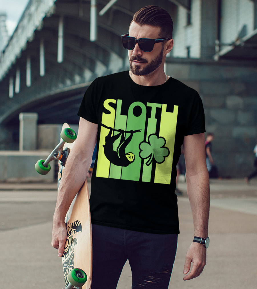 Lucky Sloth Hanging Irish Vintage Shamrock St Patrick's Day T-Shirt