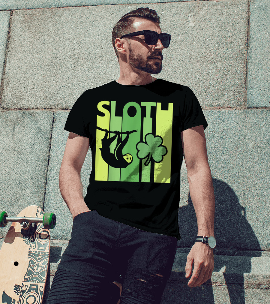 Lucky Sloth Hanging Irish Vintage Shamrock St Patrick's Day T-Shirt