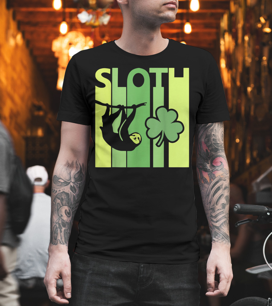 Lucky Sloth Hanging Irish Vintage Shamrock St Patrick's Day T-Shirt