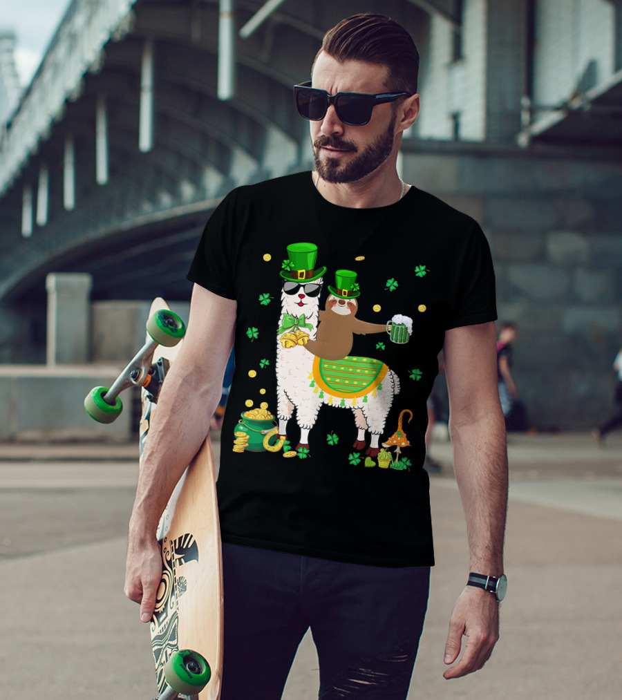 Lucky Shamrock Llama Sloth Lover Happy St Patrick's Day Coins Beer Hat T-Shirt