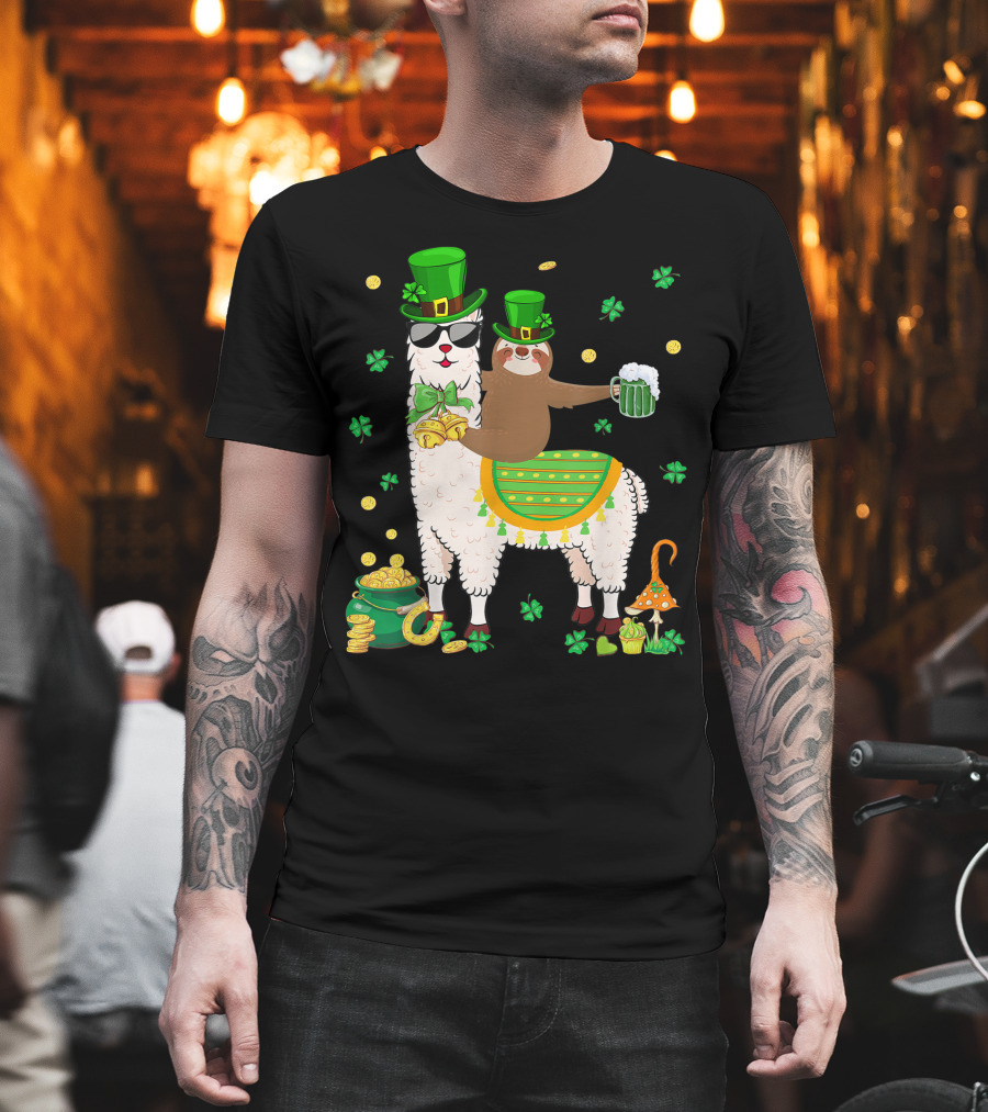 Lucky Shamrock Llama Sloth Lover Happy St Patrick's Day Coins Beer Hat T-Shirt