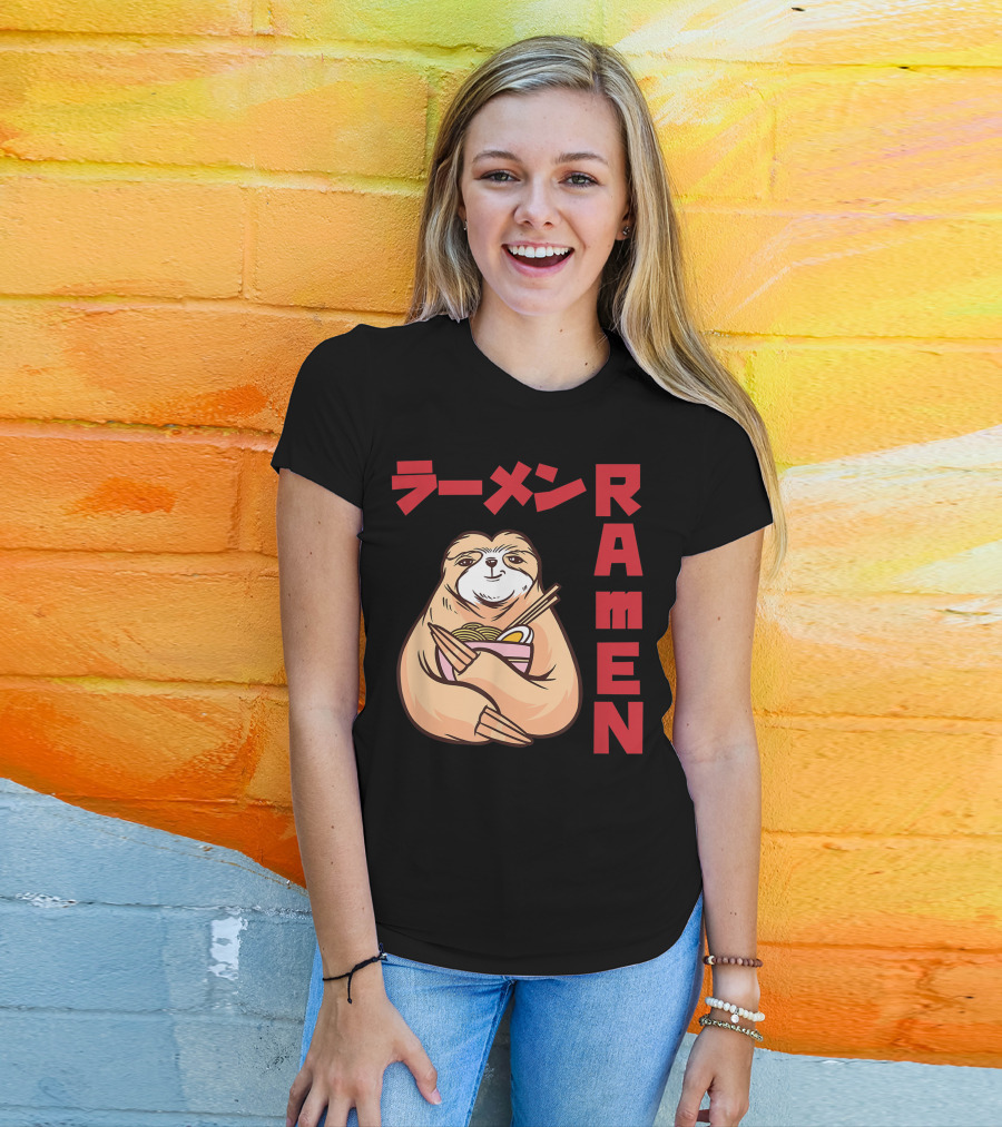 Kawaii Ramen Sloth Anime Noodles Japanese Sketching T-Shirt