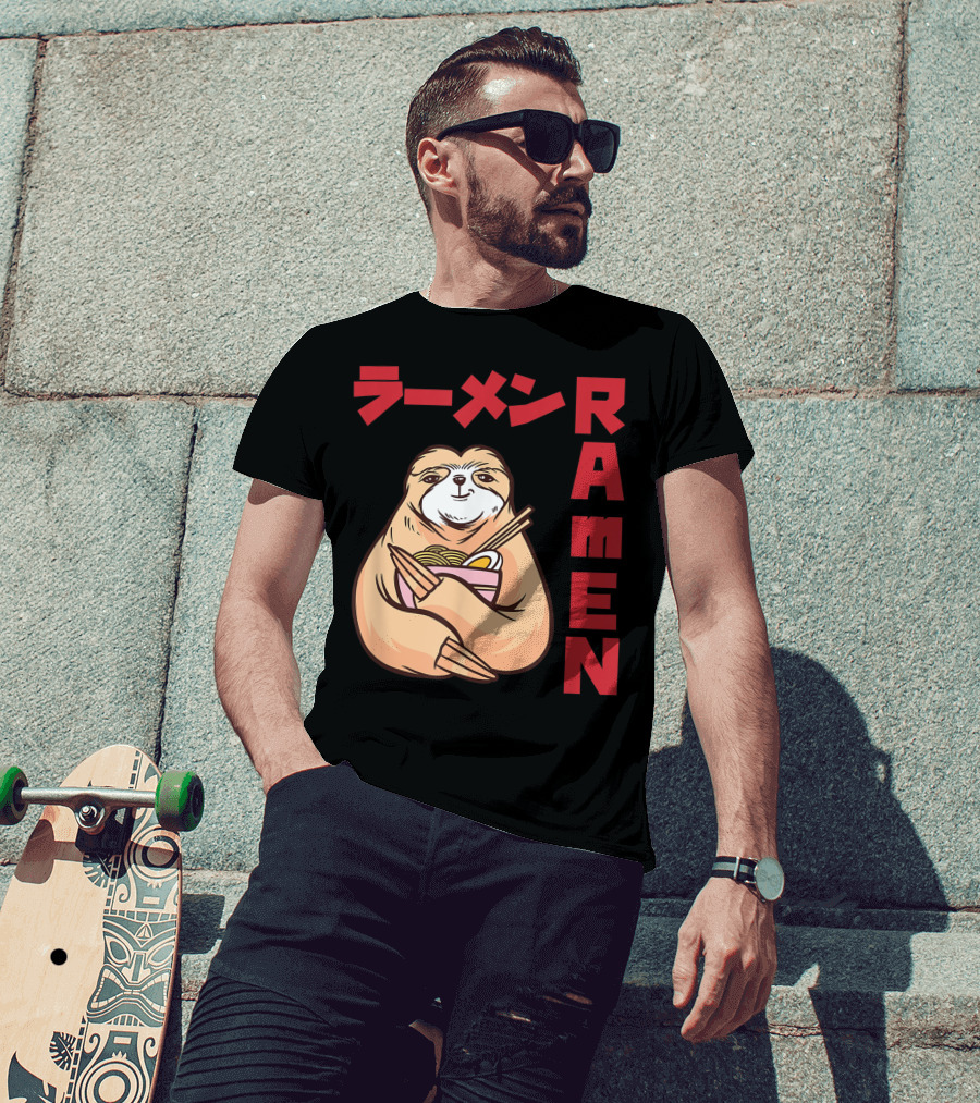 Kawaii Ramen Sloth Anime Noodles Japanese Sketching T-Shirt