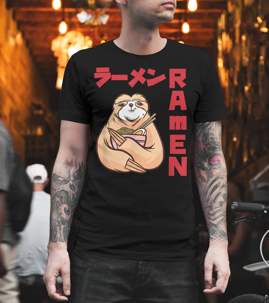 Kawaii Ramen Sloth Anime Noodles Japanese Sketching T-Shirt
