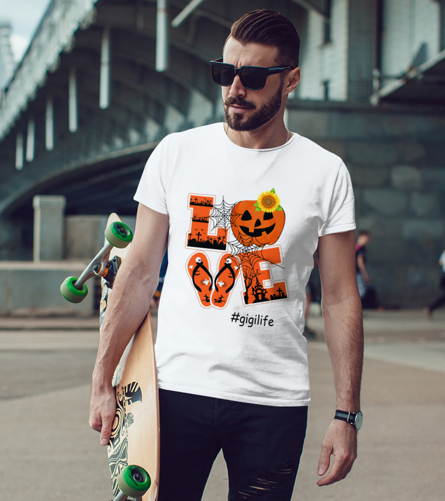 Love Pumpkin Halloween Theme #GigiLife With Spider Web And Sunflower T-Shirt
