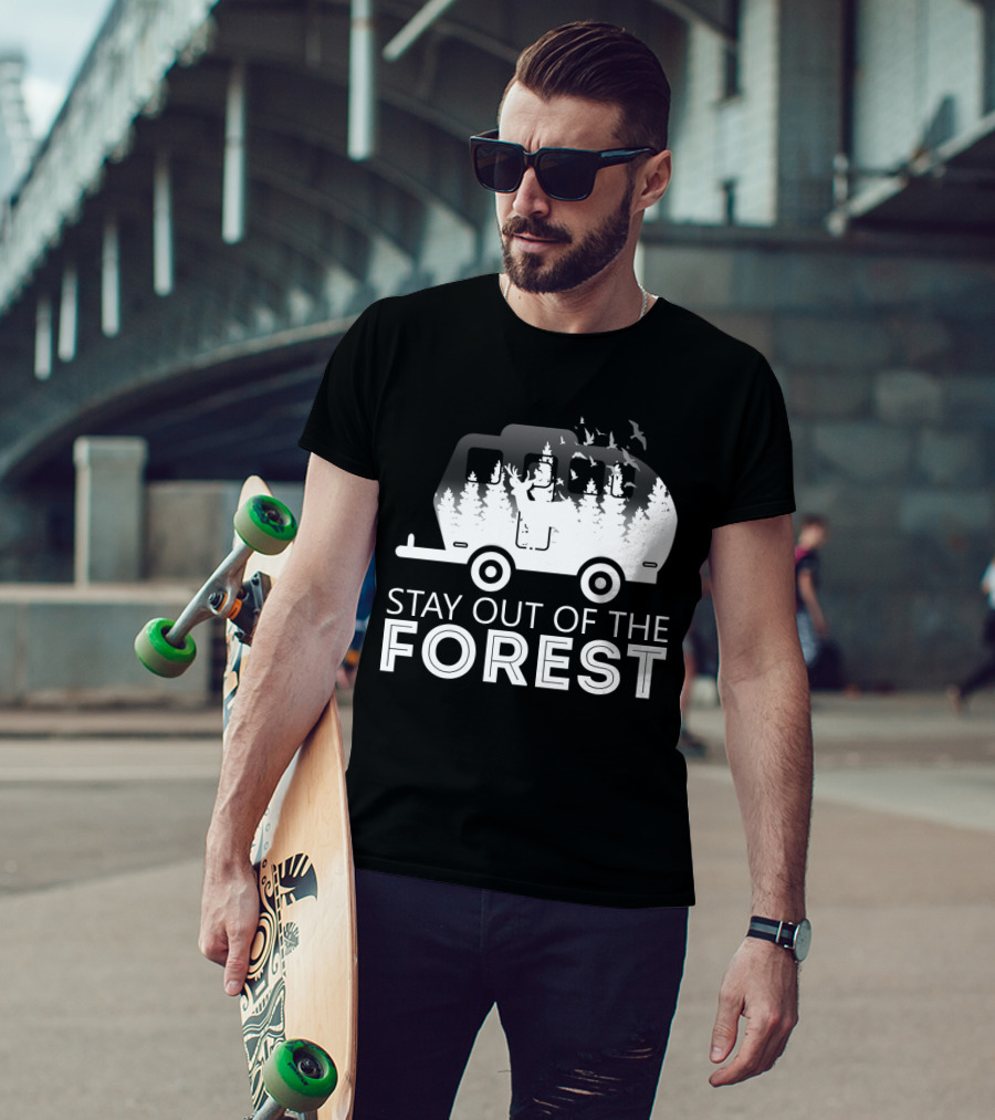 Stay Out Of The Forest Camper With Trees And Bats T-Shirt