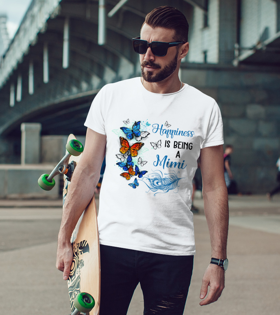 Happiness Is Being A Mimi Colorful Butterfly With Peacock Feather Accents T-Shirt