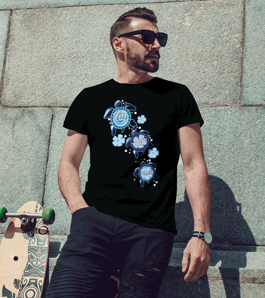 Love Hope Faith Turtle Icons Blue T-Shirt