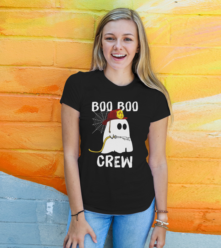 Boo Boo Crew Ghost Firefighter Web Badge T-Shirt