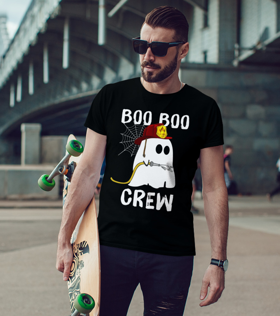 Boo Boo Crew Ghost Firefighter Web Badge T-Shirt