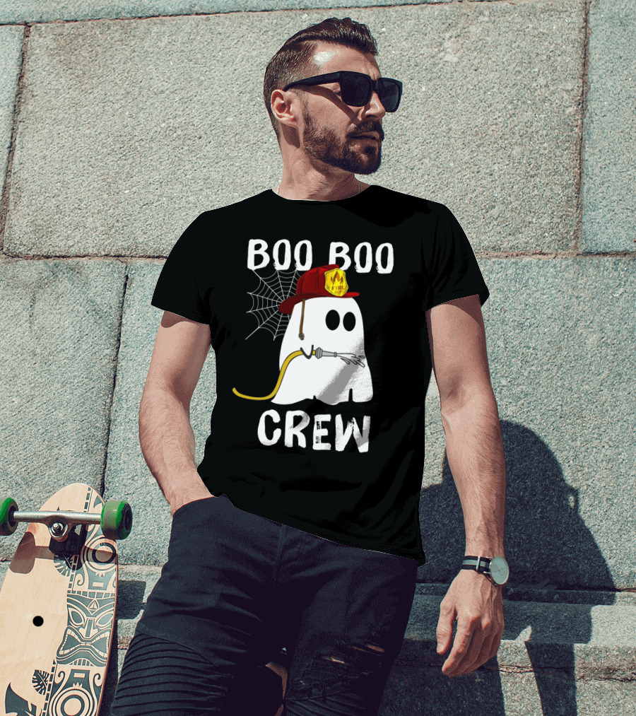 Boo Boo Crew Ghost Firefighter Web Badge T-Shirt