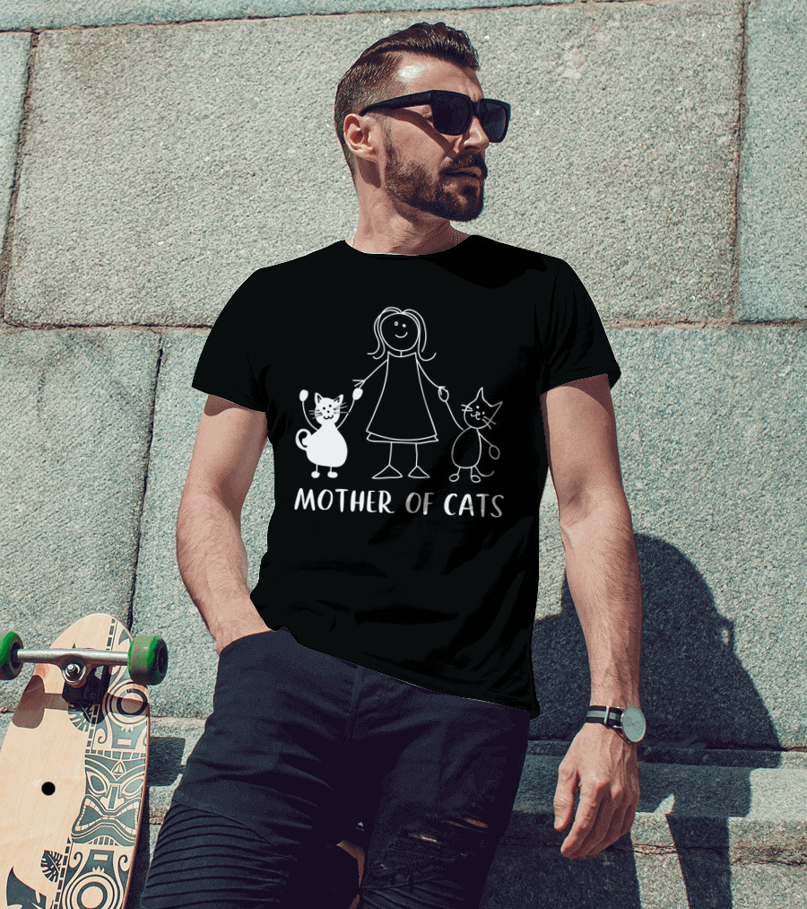 Mother Of Cats Stick Figure With Cats T-Shirt