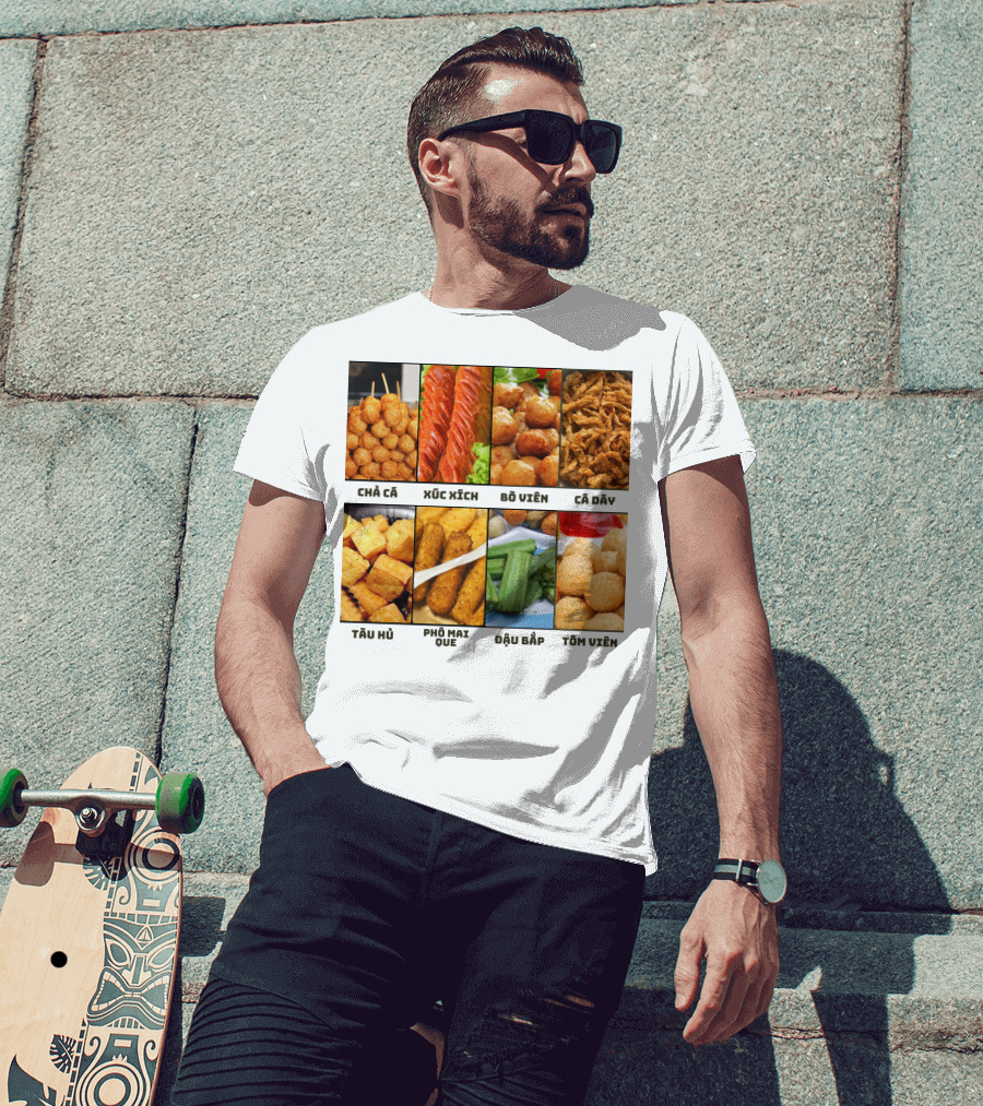 Chả Cá Xúc Xích Bò Viên Cá Dây Tàu Hủ Phô Mai Que Đậu Bắp Tôm Viên T-Shirt