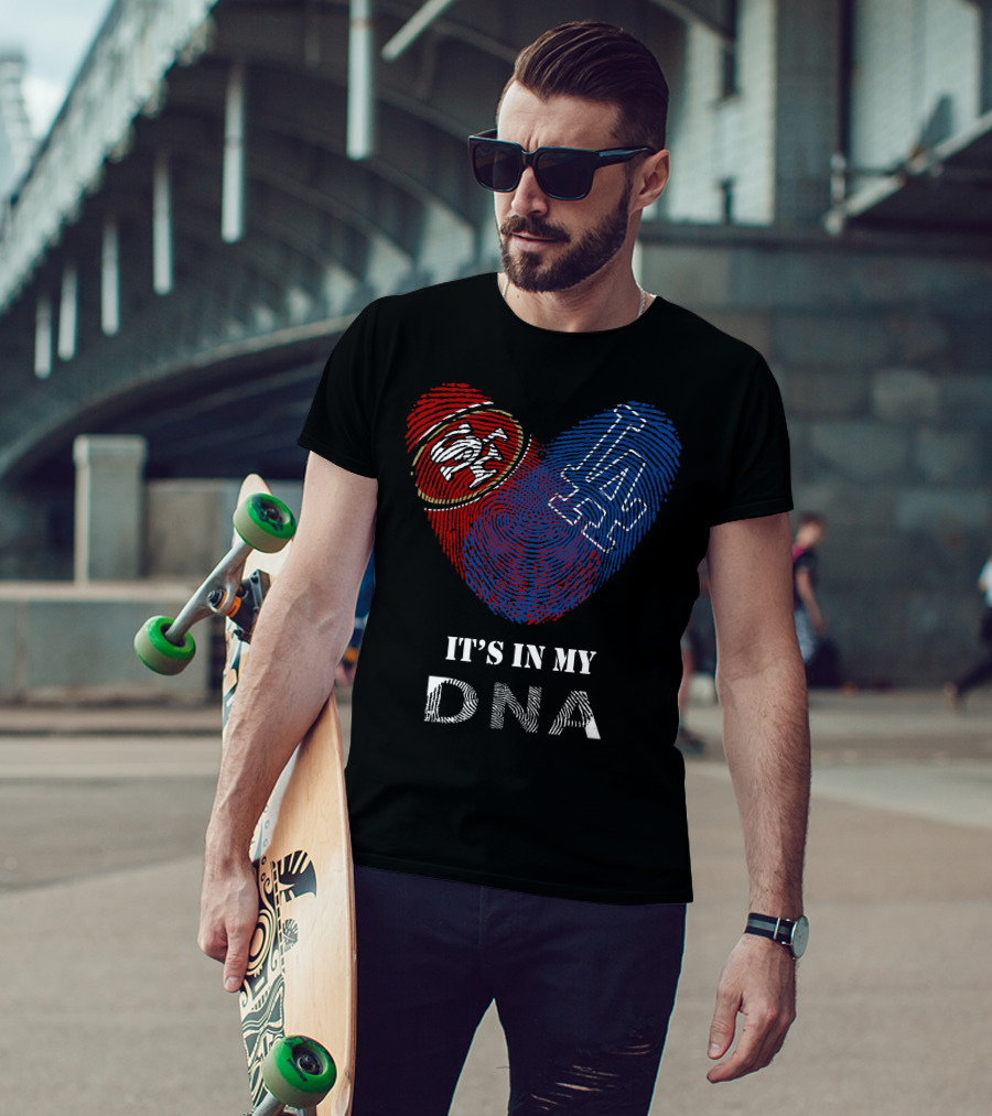 49ers Dodgers Heart Shaped Fingerprint Dna T-Shirt