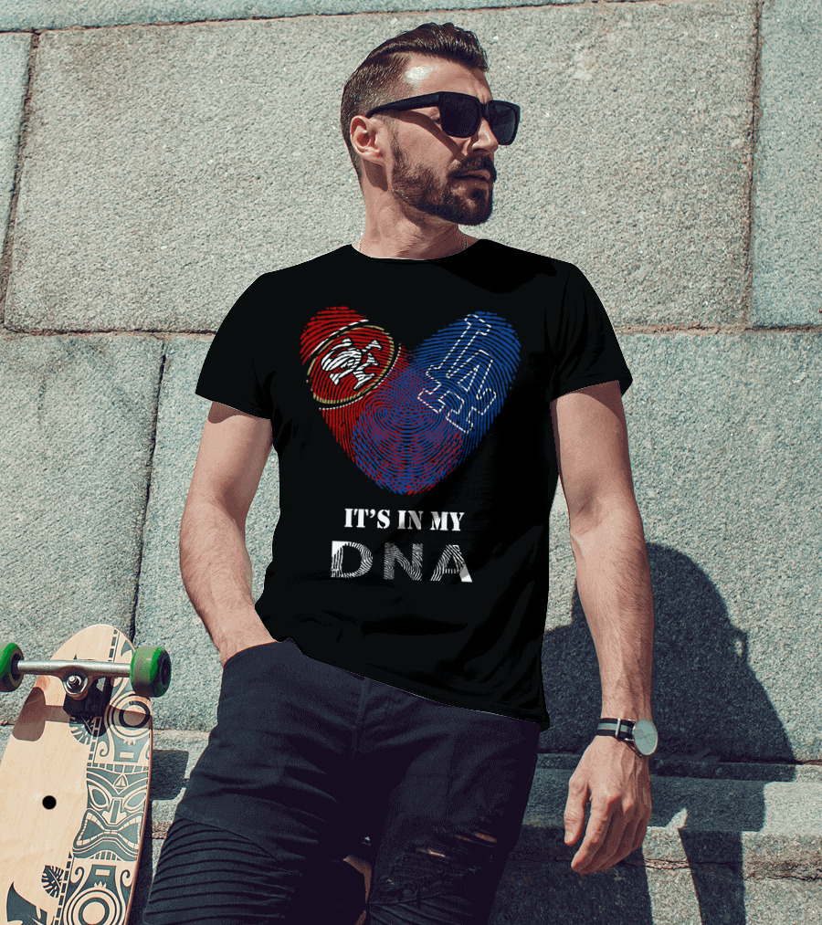 49ers Dodgers Heart Shaped Fingerprint Dna T-Shirt