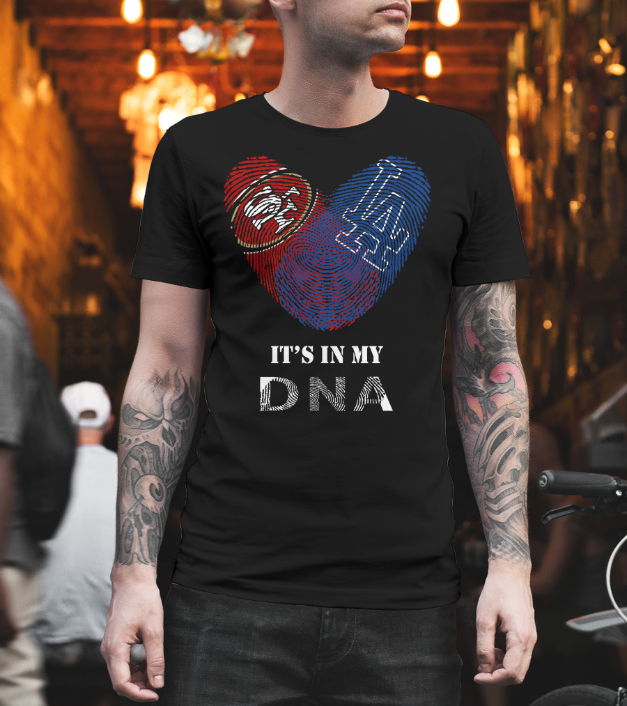49ers Dodgers Heart Shaped Fingerprint Dna T-Shirt