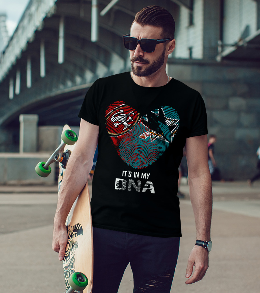 49ers San Jose Sharks Heart Thumbprint It's In My DNA T-Shirt