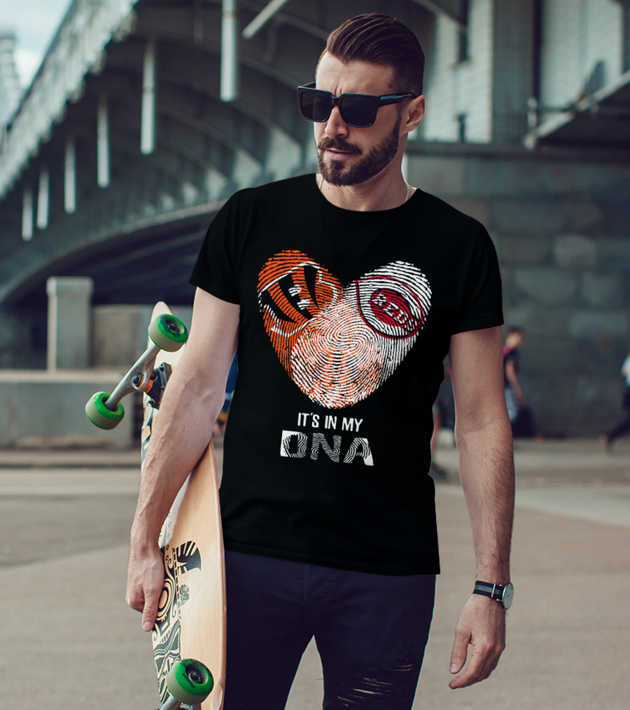 Bengals Reds Fingerprint Heart It's In My DNA T-Shirt