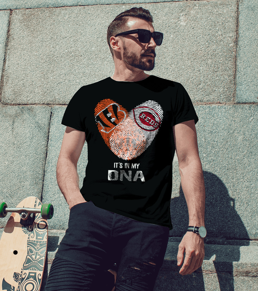 Bengals Reds Fingerprint Heart It's In My DNA T-Shirt