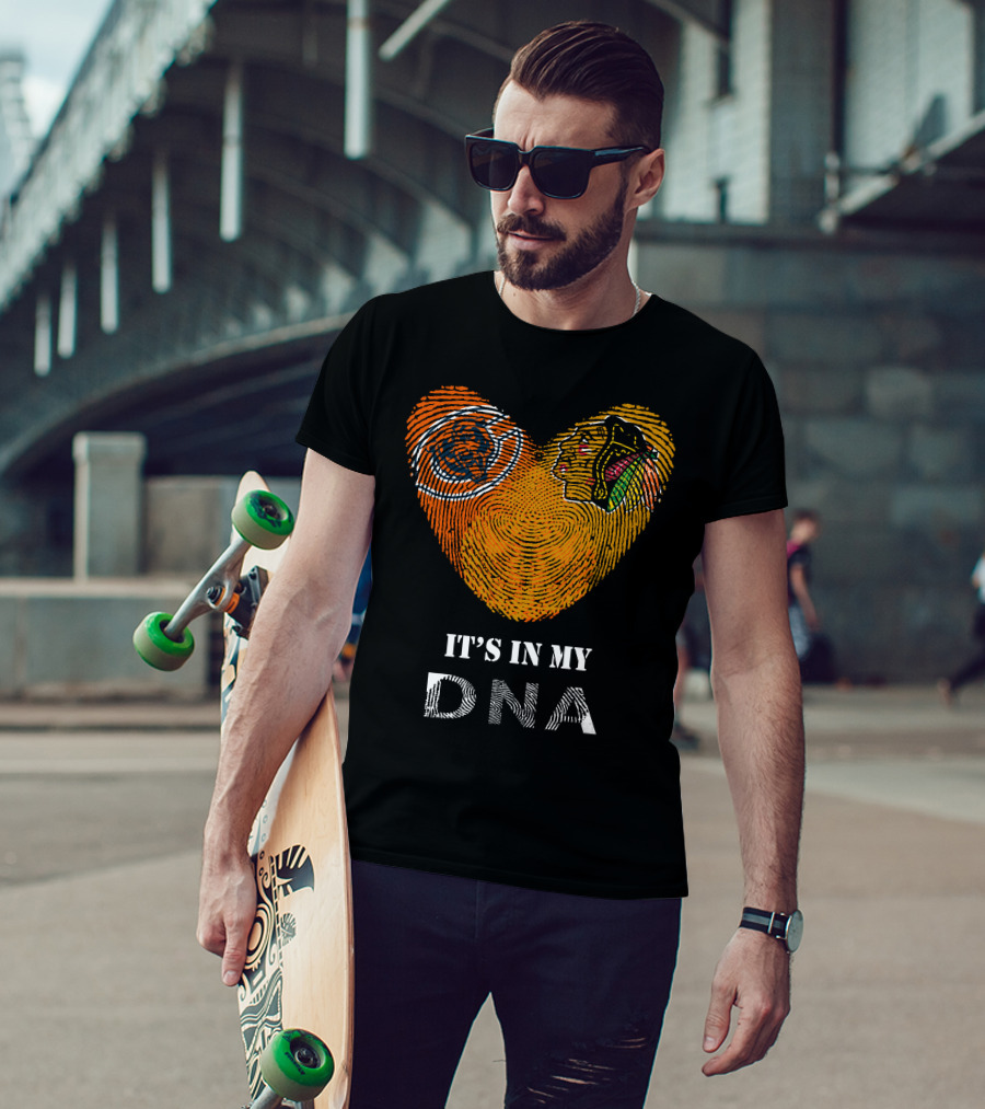 Chicago Bears Blackhawks It's In My Dna Fingerprint Heart T-Shirt