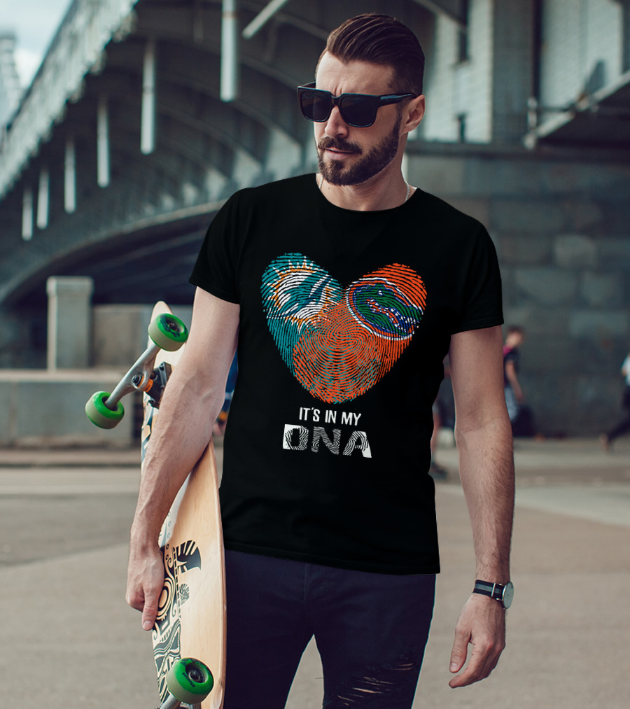 Dolphins Gators It's In My DNA Heart Fingerprint T-Shirt