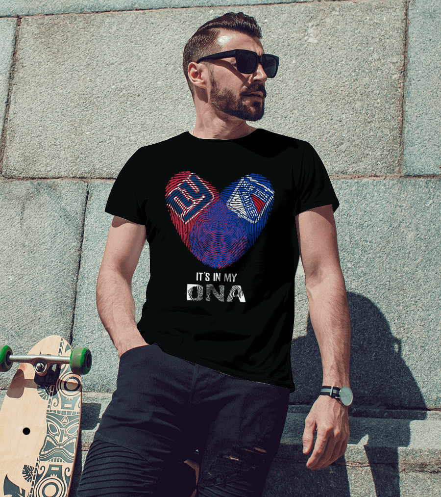 Giants Rangers It's In My DNA Heart Fingerprint T-Shirt