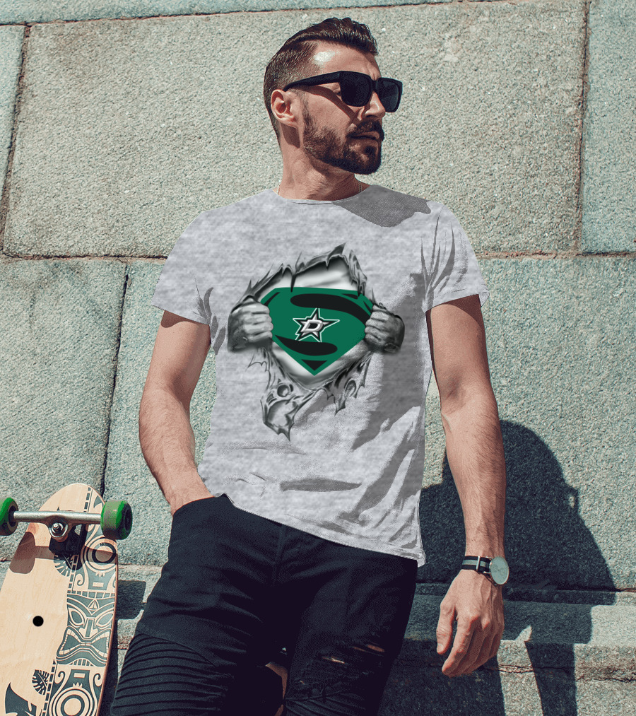 Dallas Stars Hockey Superman Logo Symbol Pullover T-Shirt