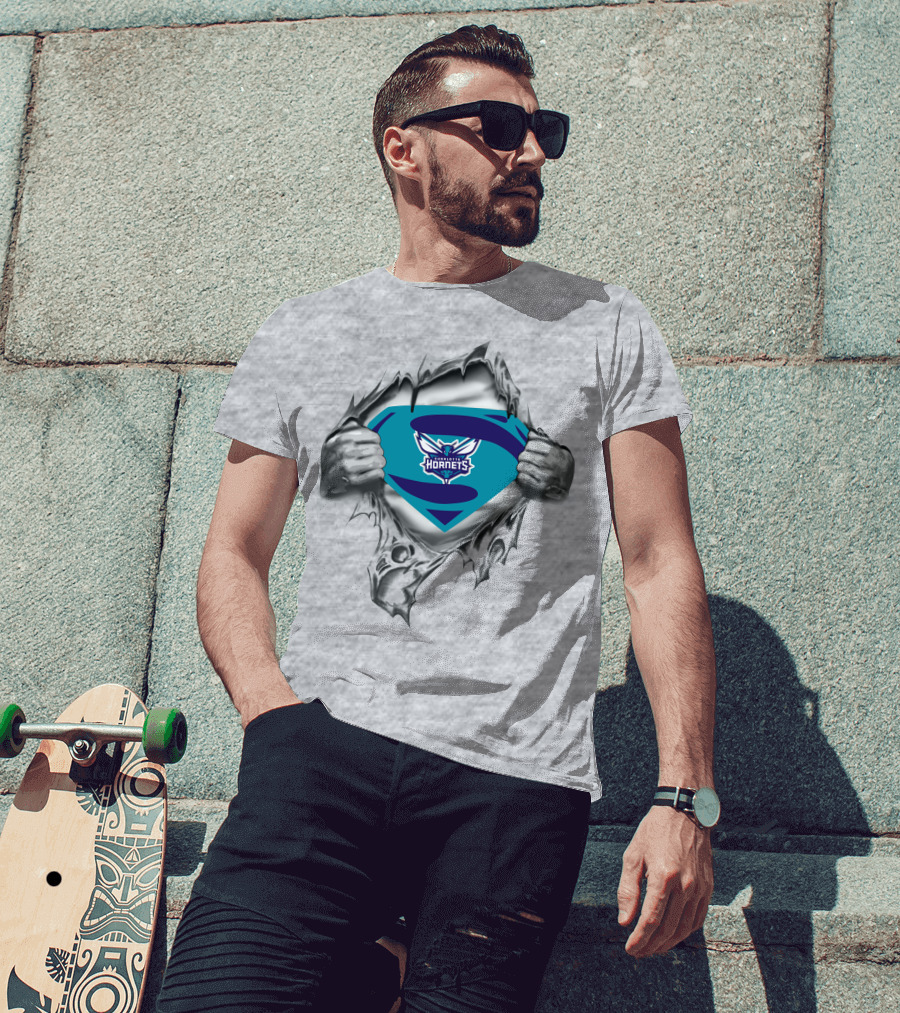 Charlotte Hornets Superman Logo Emblem Peel T-Shirt