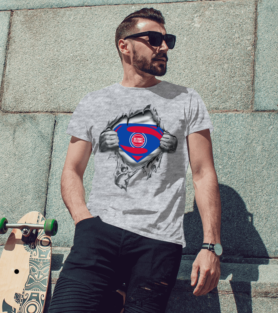 Detroit Pistons Superman Logo Tear Open T-Shirt