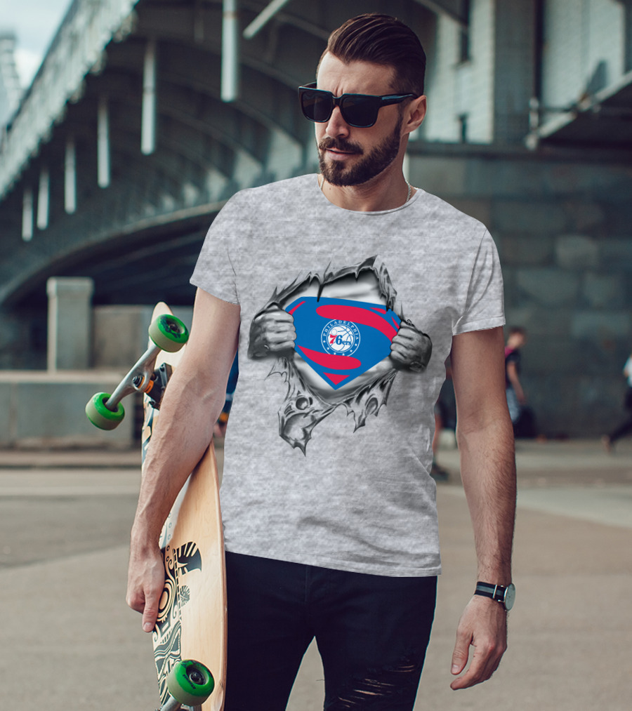 Philadelphia 76ers Superman Logo Torn Chest T-Shirt
