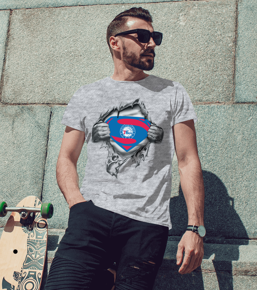 Philadelphia 76ers Superman Logo Torn Chest T-Shirt