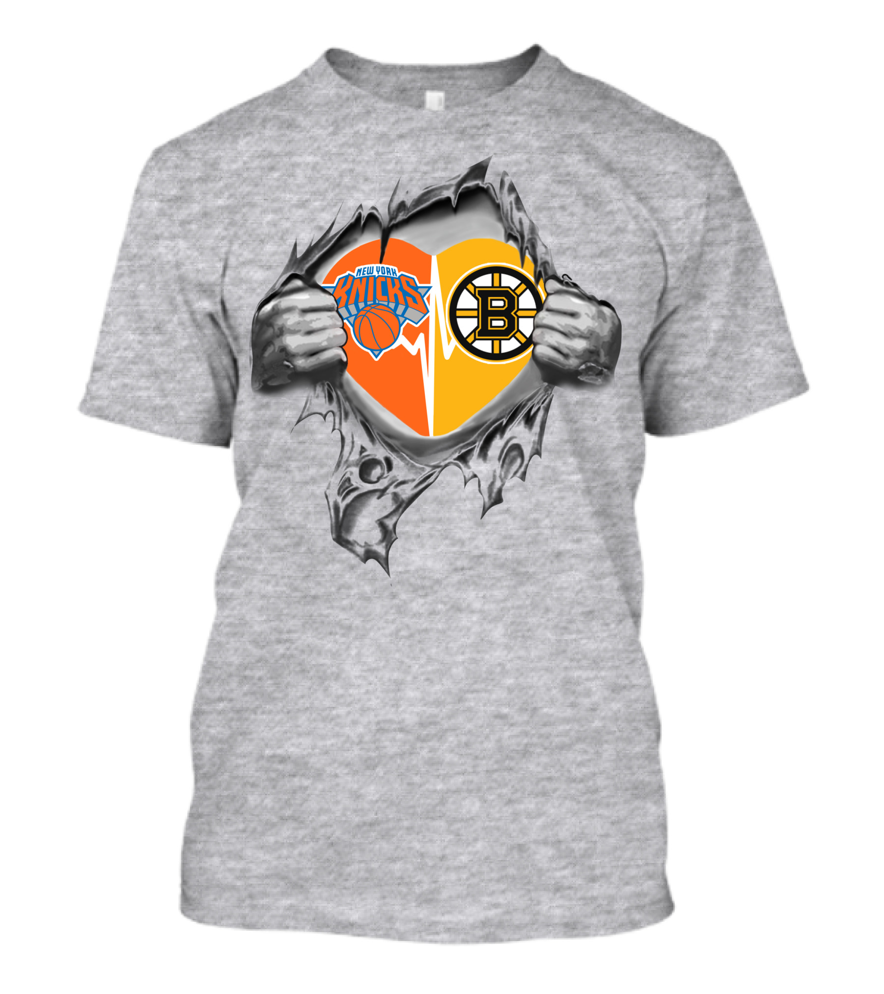 New York Knicks Boston Bruins Heartbeat Fans Passion T-Shirt